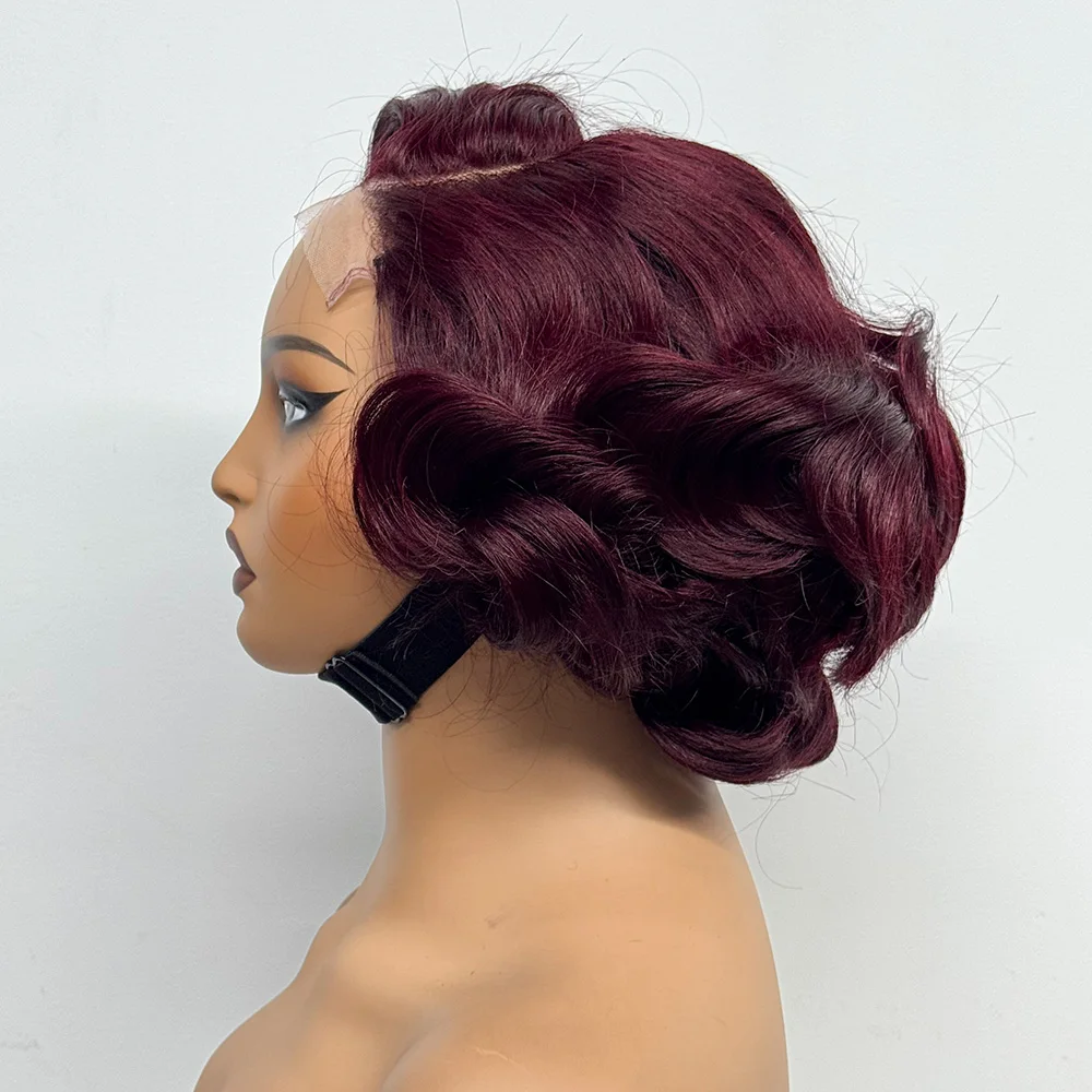 230% Density 5x5 Transparent Lace Short Loose Bouncy Wave Wavy Curly Human Hair Wig Closure Human Hair Bob Wig for Black Women