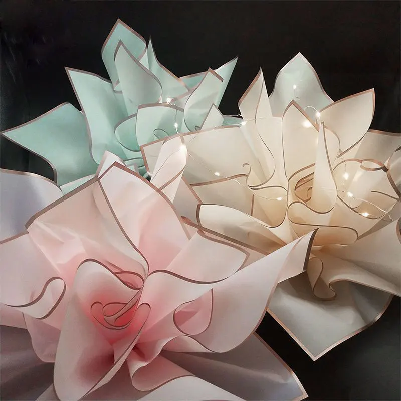 한국 꽃 골든 테두리 포장지, 방수 반투명 선물 포장, 꽃집 꽃다발 포장 재료, 58x58cm, 20 개