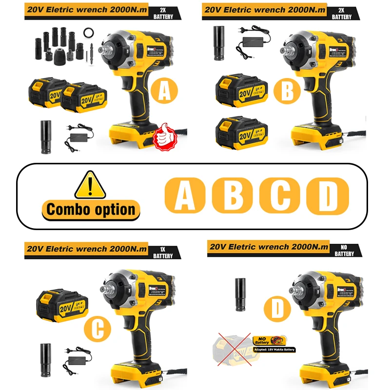 2000N.M Brushless Electric Impact Wrench 1/2 inch Cordless Rechargeable High Torque Hand Drill Power Tool For Makita 18V Battery 3