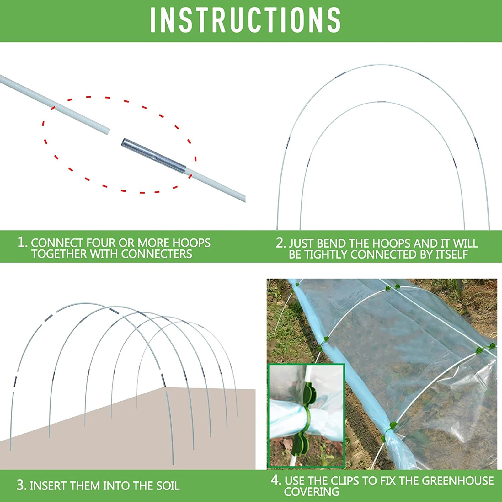 5mm Greenhouse Hoops Set Folding Fiber Rod Set for Gardening Greenhouse Seedling Arch Shed