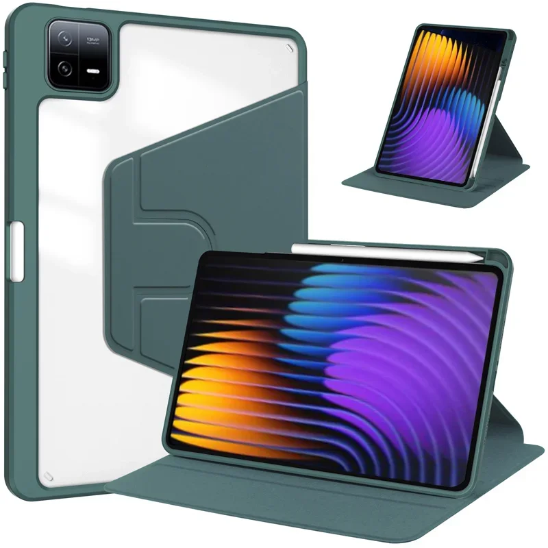 Sleek Acrylic Stand Case with Pencil Holder and 360° Rotation