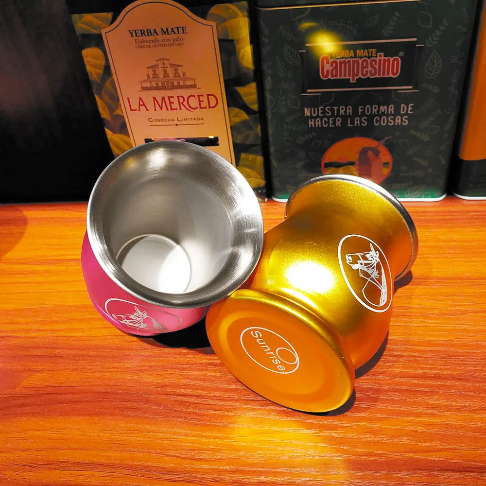1 Set/Lot Gaucho Yerba Mate Gourds Cup Stainless 6 OZ Double Wall Heat Insulation With Removable Filter Straw & Cleaning Brush