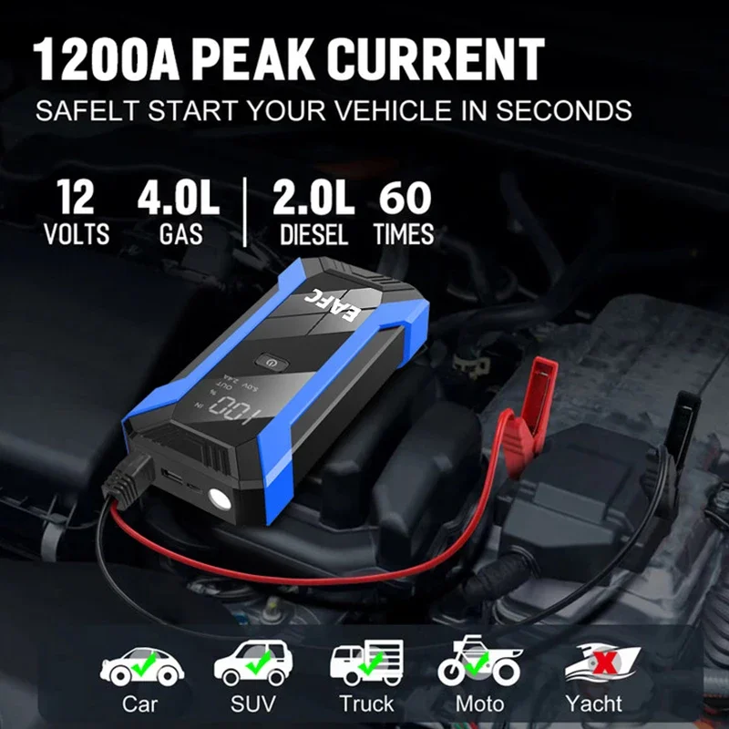 Car Jump Starter Jump Starter 12V Car Booster Device Power Bank Booster Charger Portable Battery Emergency Starting Device Accessories