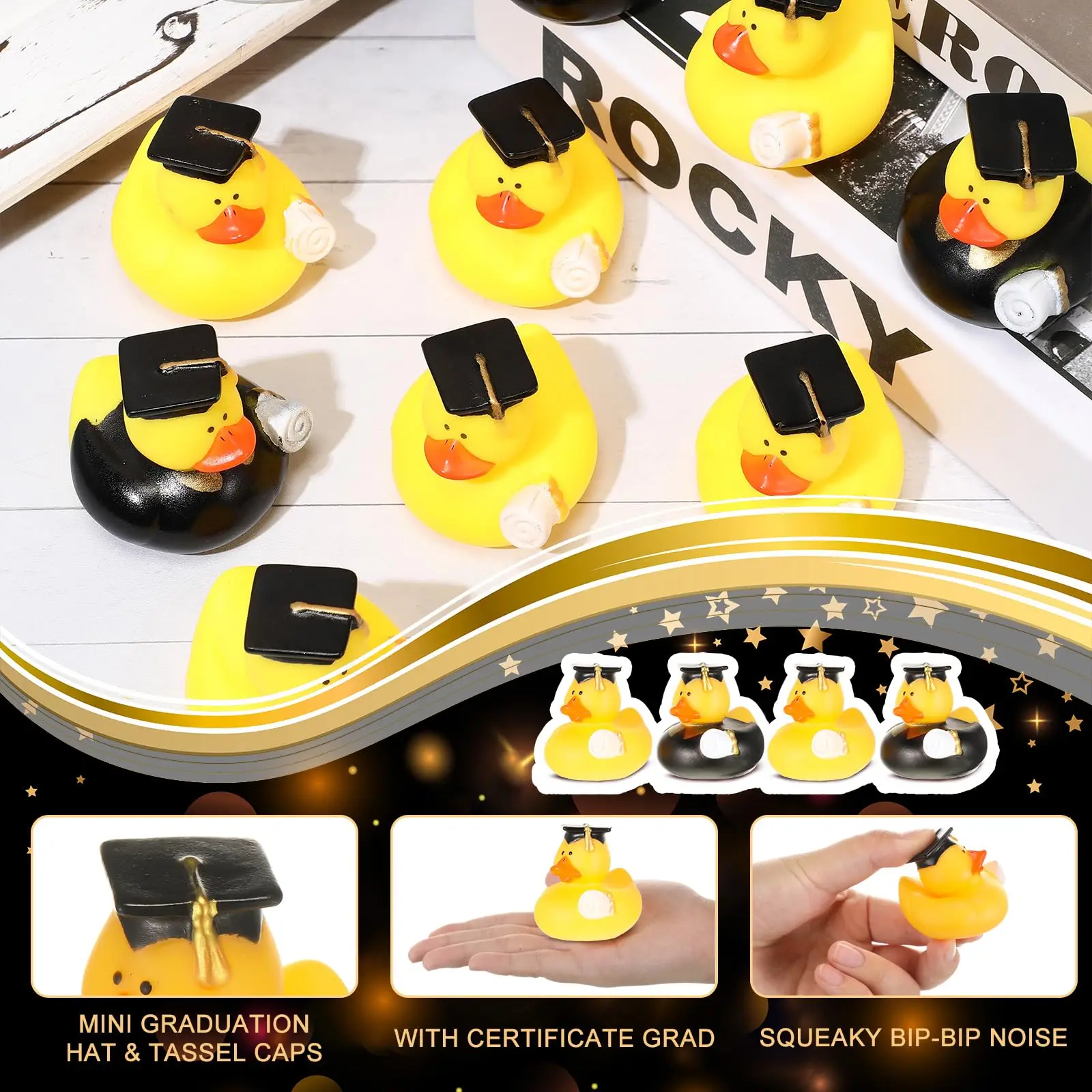 24/48Pcs Graduation Rubber Ducks Graduation Gifts Duck Bulk Graduation Party Favors Decoration Classroom Tassel Cap 3