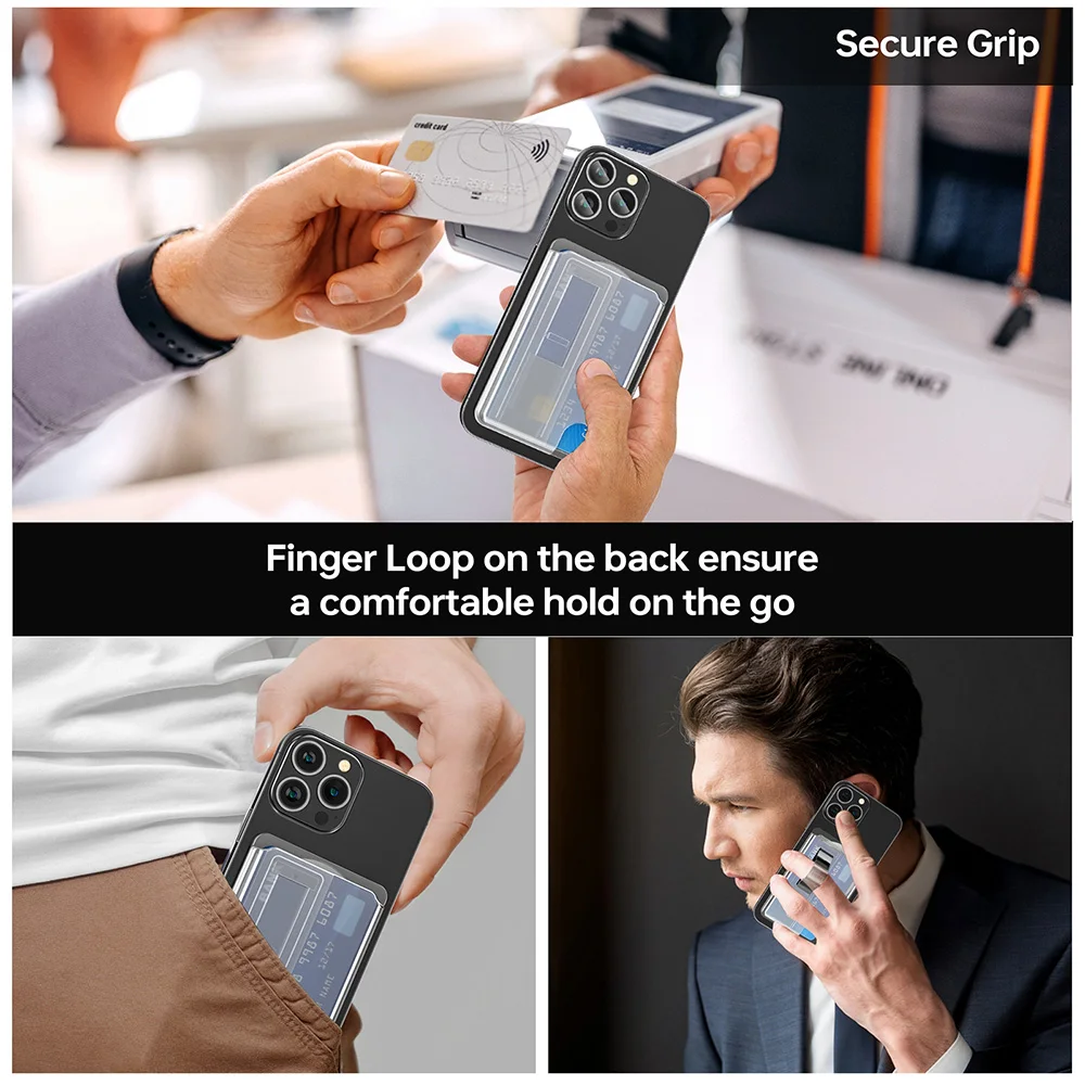 Magnetic Secure-Grip 3-Card Holder with Finger Loop