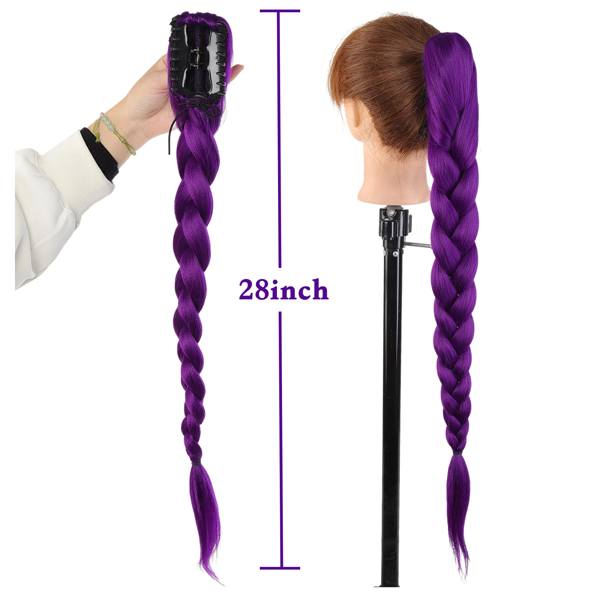 Lange lila geflochtene Perücken für Frauen/Kinder, lange geflochtene Pferdeschwanz-Kostümperücken für Cosplay, Perücke für Halloween-Party, Kostüm, Anime – Detail 13