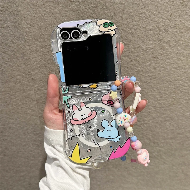 Kawaii Cartoon Animal Magnetic Phone Case with Magsafe Stand and Chain