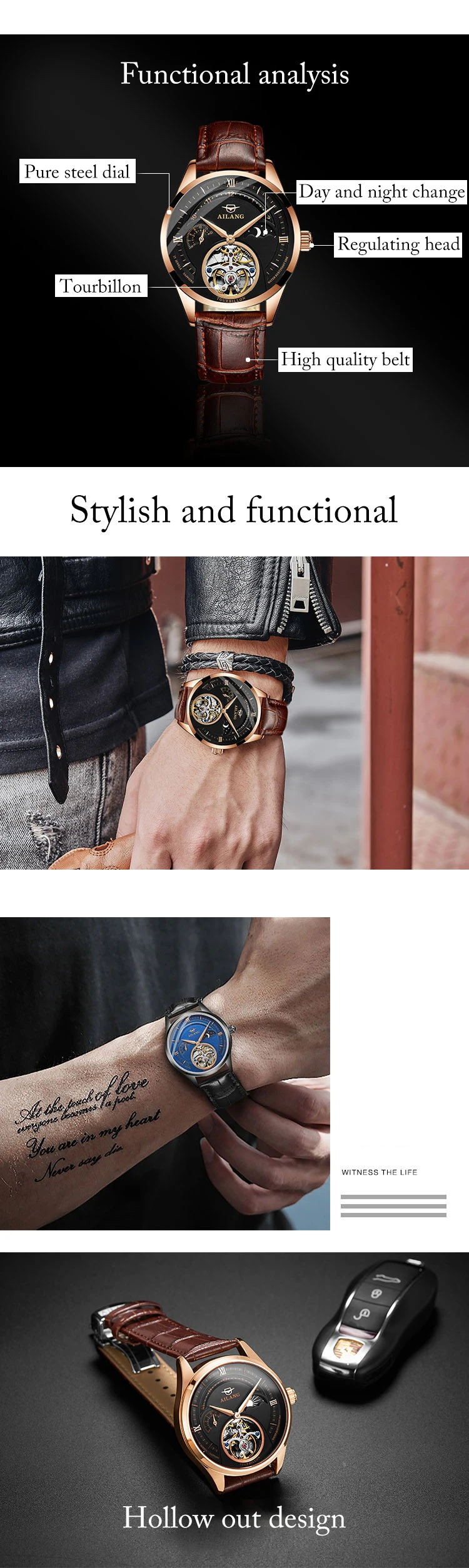 2018 neue uhr männer mechanische uhr voll automatische spezielle kräfte höhlte-out leder gürtel mode trend wasserdichte uhr – Detail 1