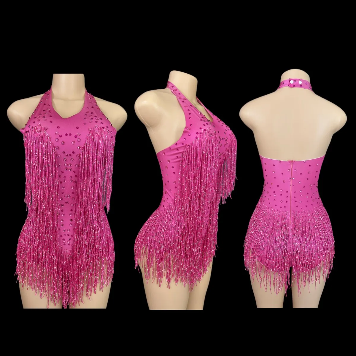 

Sparkly Rhinestones Fringe Bodysuit WomenVightclub Party Dance Costume Stage Wear SexyTassel Leotard Performance Clothing G7
