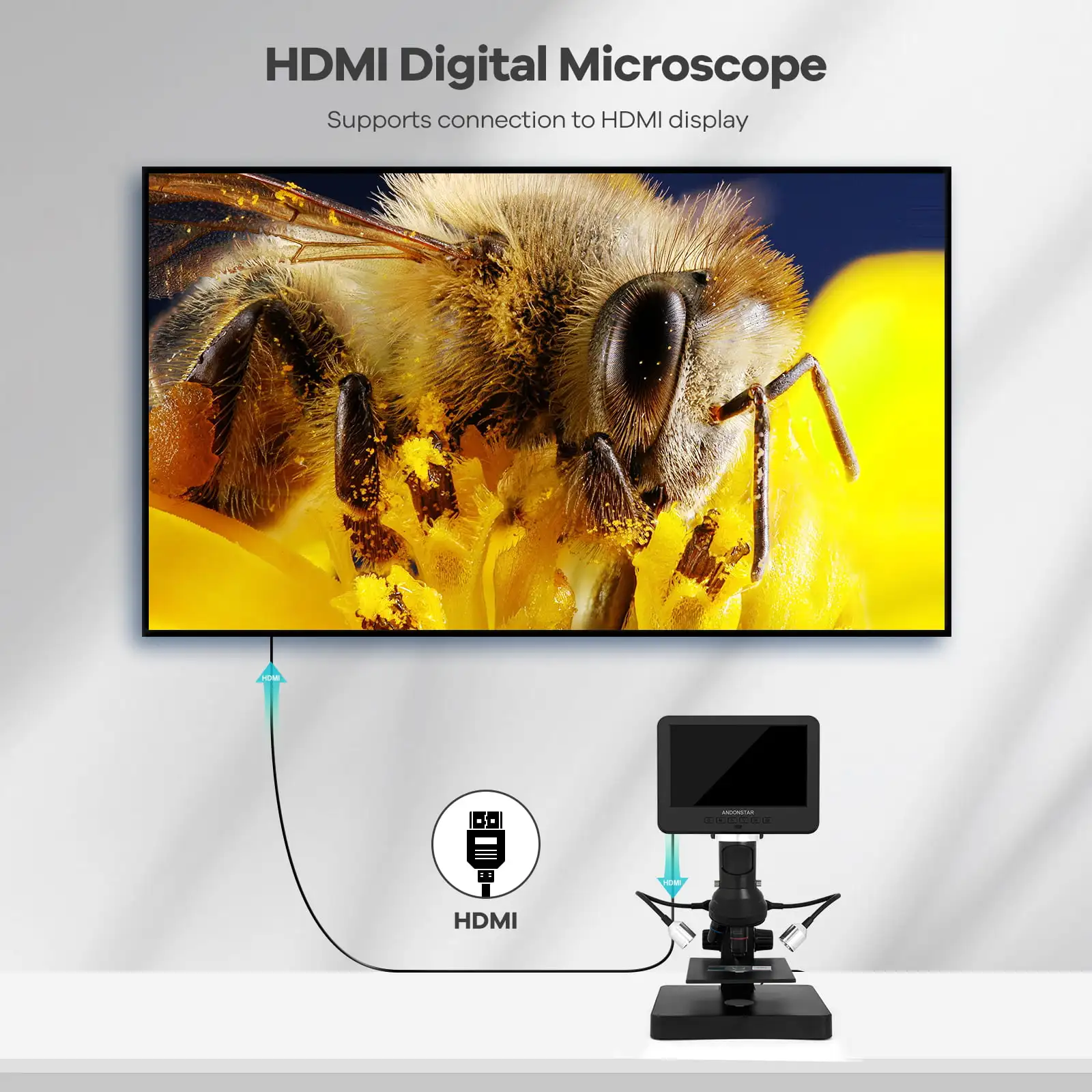 Andonstar HDMI 디지털 현미경, 생물 현미경 관찰, PCB 수리 SMD, AD246SP 2000X UHD, 2160P, 3 렌즈, 7 인치