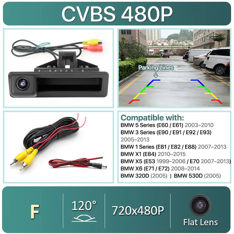 Vehicle AHD 1080P Dynamic Trajectory Car Reverse Backup Trunk Handle Camera For BMW 3 Series 5 Series X5 X6 E60 E70 E82 E90 - Image 8