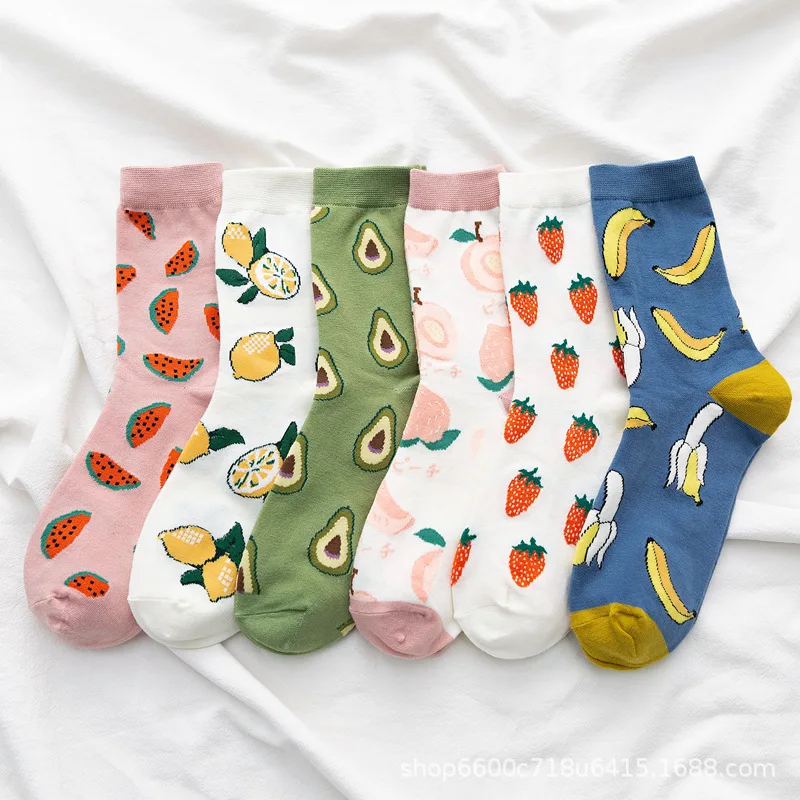 

Socks Female Middle Tube Cotton Socks Fruit Watermelon Banana and Other Patterns Personality Trend 1 Pair