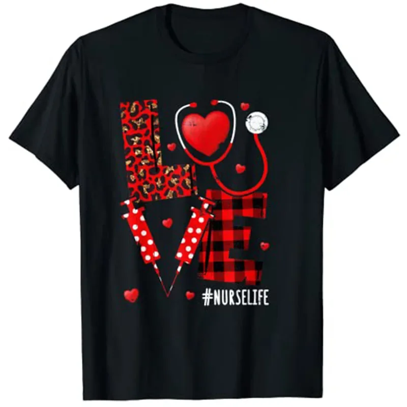 

Clothing men Valentines Day Gift Love Nurselife Valentine Nurse Leopard Print Plaid Heart T-Shirt Men tshirt Sleaford Mods Punk