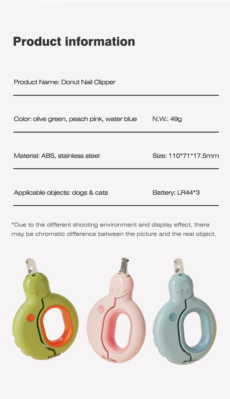 Pet Donut Nail Clippers LED Blood Line Light Dog Cats Ear Mite Lamp Professional Nail Scissors Safety Lock Pets Accessories