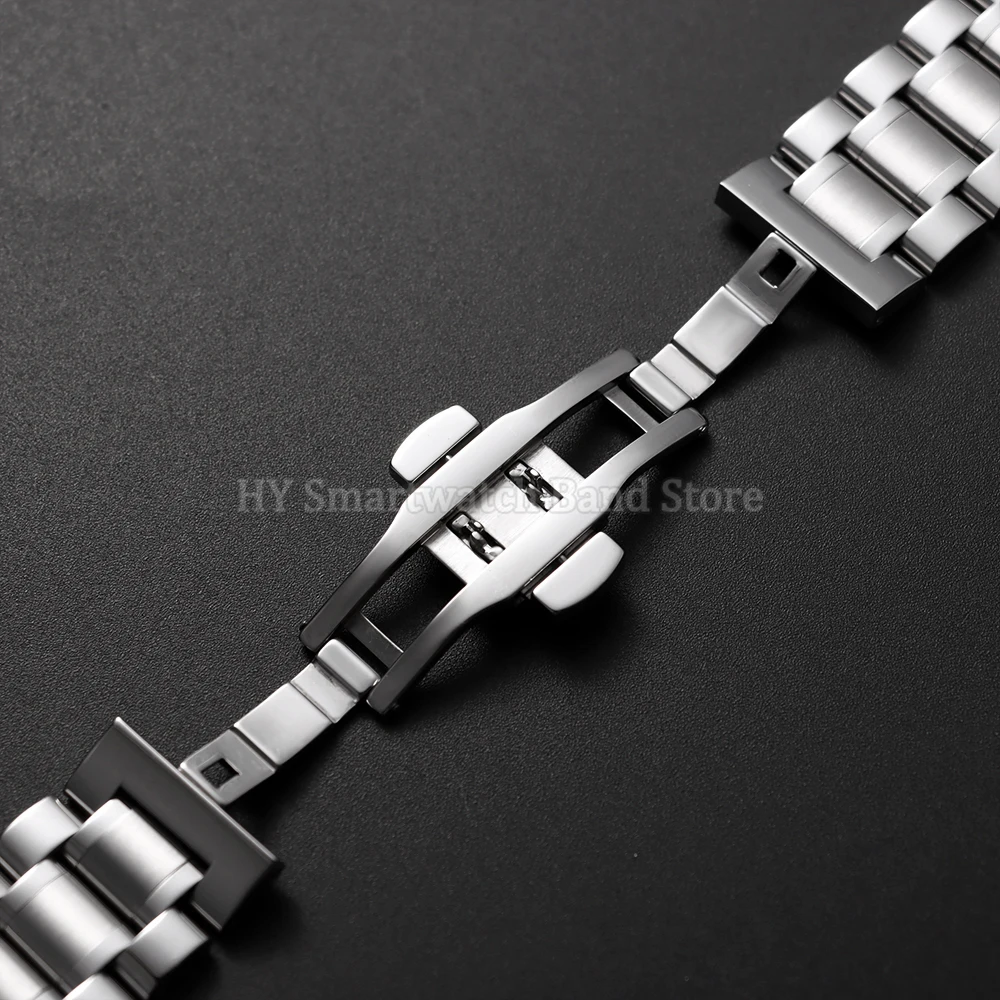 Solid Stainless Steel Watch Band with Flat Curved End and Butterfly Clasp Bracelet