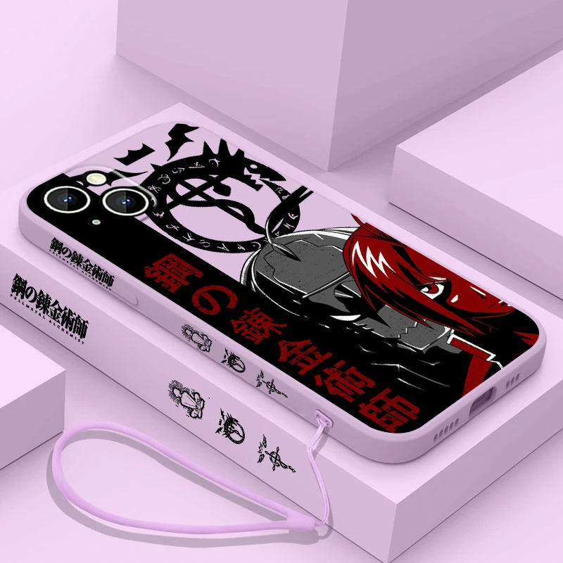 thumbnail image 1 of Funda de teléfono Fullmetal Alchemist Edward para Apple iPhone, 15, 14, 13, 12, 11 Pro Max Plus, 8, 7, SE, funda líquida con Capa de cuerda izquierda, 1 of 5