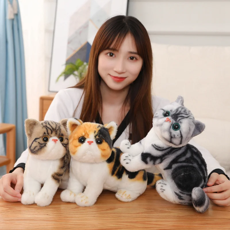 

26cm Stuffed Lifelike Siamese Cats Plush Toy Simulation American Shorthair Cat Doll Toys Home Decor Gift For Kid Girls Birthday