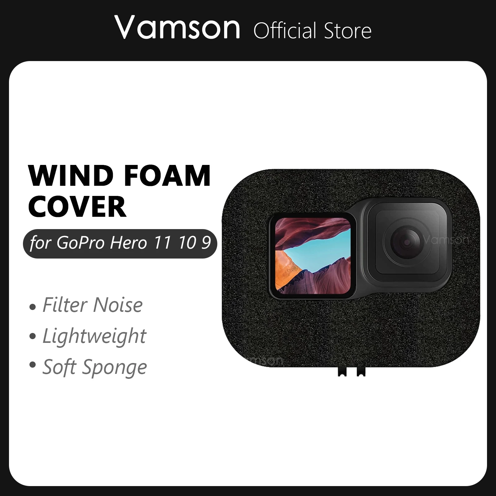Vamson Per Gopro Hero 12 11 10 9 Parabrezza Nero Wind Foam Cover Wind Noise Reduction Custodia Antivento Per Go Pro 12 Accessori