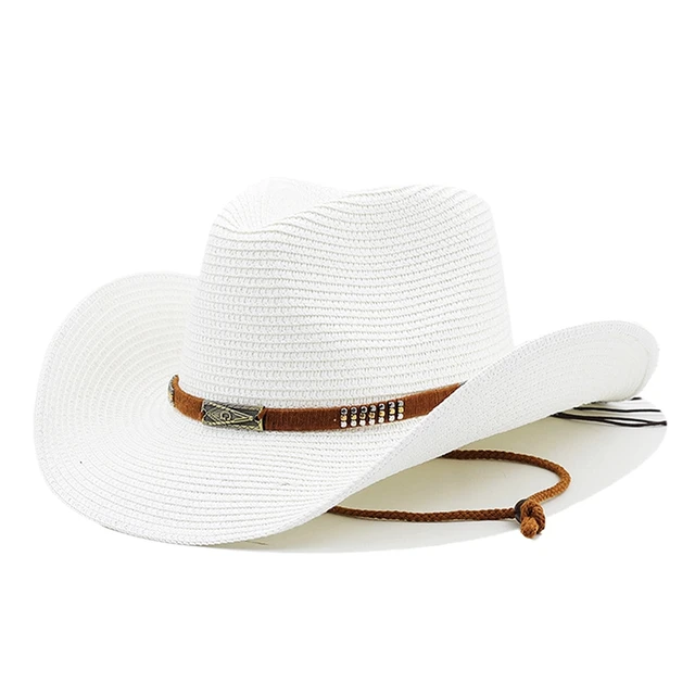  - Classic Strap Straw Hats Cowboy Hat Men Women Retro Western Cowboy Riding Hat Adjustable Unisex Wide Brim Hat