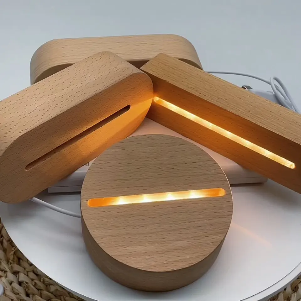 Houten Lichtvoet, Houten LED-displaybasis Voetstuk Lichte Lampstandaard Voor Acryl Kristal Nachtlampje Harskunst