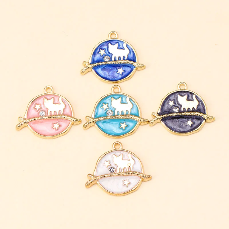 10 Stücke 5 Farben Emaille Cartoon Katze Planet Charms Öl Tropf Metall Anhänger Für Handgemachte Armbänder Halskette Schmuck DIY Zubehör – Detail 7