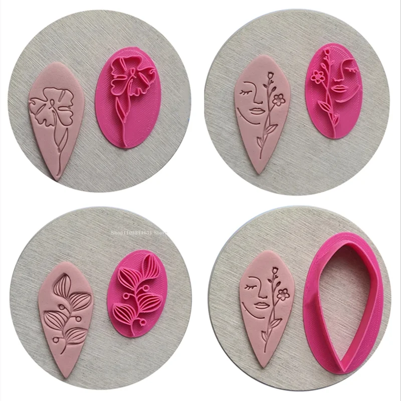  Set of 4 Flower Polymer Clay Stamps Rose Palm Tree