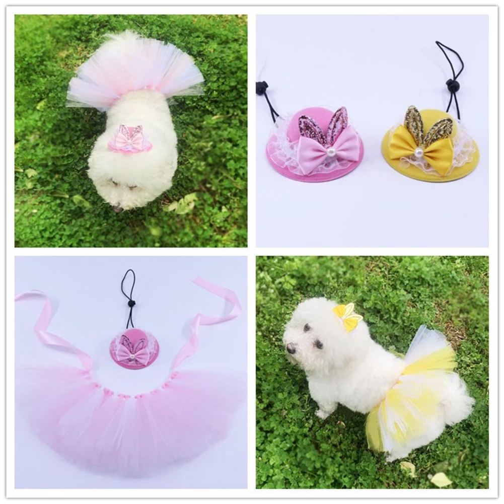 Dog Tutu Tulle Dress With Headwear Dog Costume Skirt For Puppy Cats Bunny Pet Outfit Birthday Princess Ballerina Dress Supplies