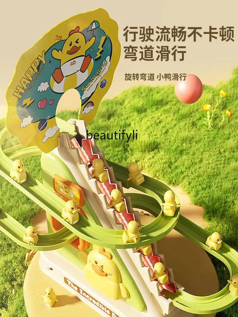 Little duck climbing stairs children educational electric track toy baby slide boy and girl gift