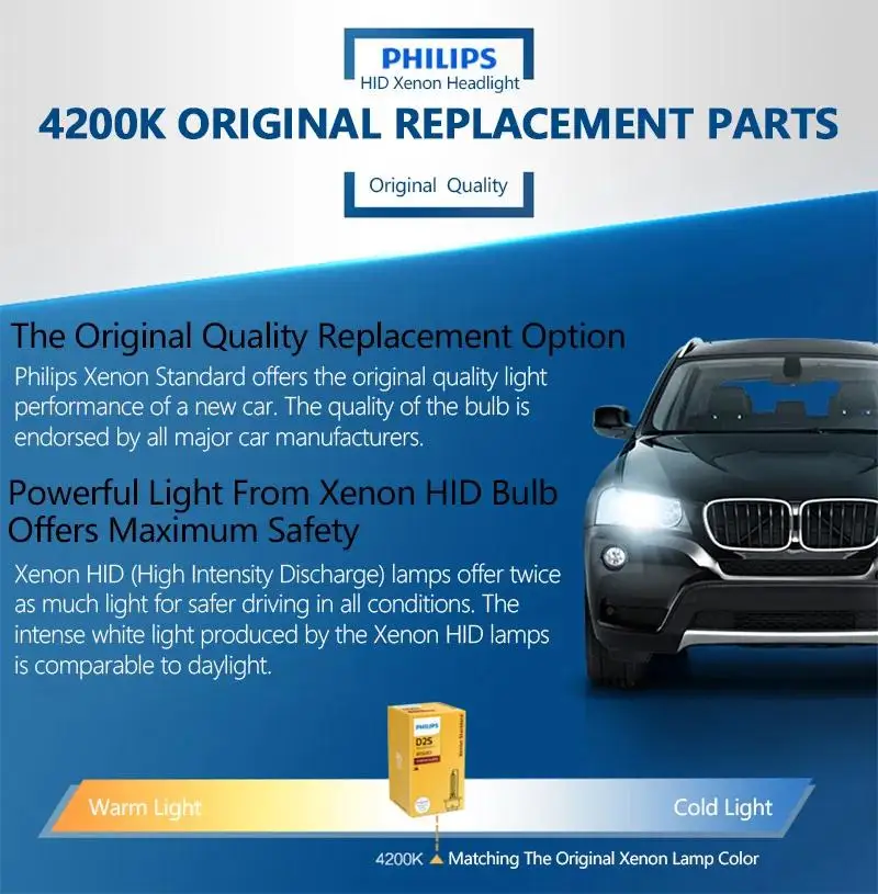 Philips D2R HID 85126 35W Xenon Standard Headlight 4200K Bright White Light Car Original Lamp ECE Approve 100% Authentic, 1X 3
