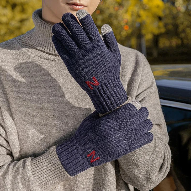 

New Winter Men Knitted Gloves TouchScreen High Quality Male Mitten Thicken Warm Wool Cashmere Solid Color Men Business Gloves