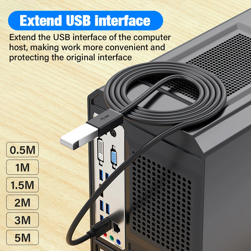 USB 3.0 Male to Female Extension Cable - High-Speed Extender Cord, Available in 1m and 5m Lengths