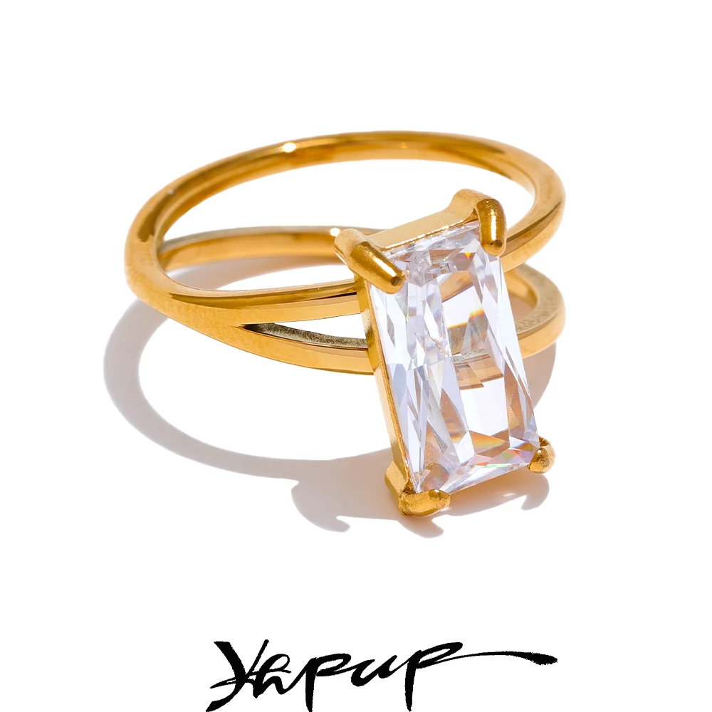 Yhpup Ring Cubic Zirconia Stainless Steel 18k Gold