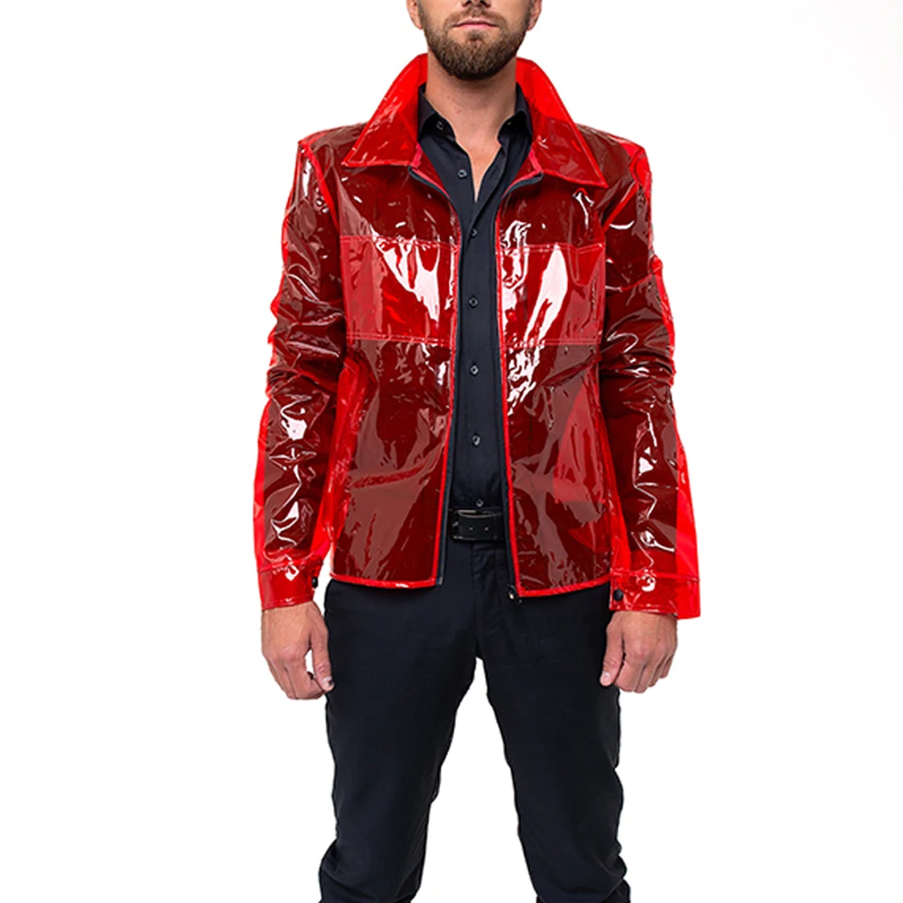 Dark Red Vinyl Jacket Mens Pvc Vinyl Biker Jacket Vinyl Jacket