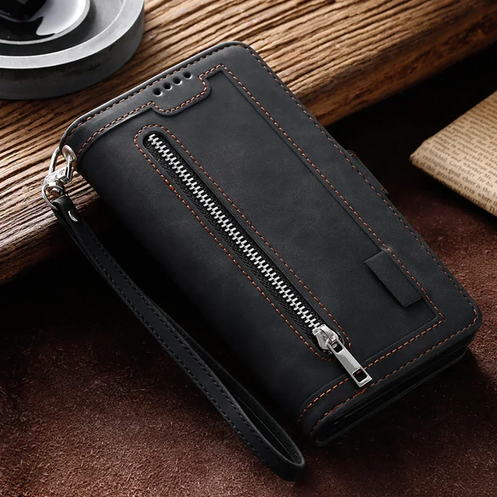 Luxury Leather Zipper Wallet Cover with 9-Card Slots