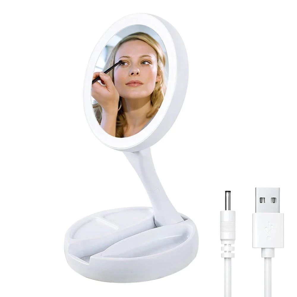 Foldable Led Makeup Mirror With Light 10X Magnifying Dual Purpose Double-Sided Mirror USB Charging Or Battery Table Mirrors makeup mirror,mirror lights,makeup mirror lights