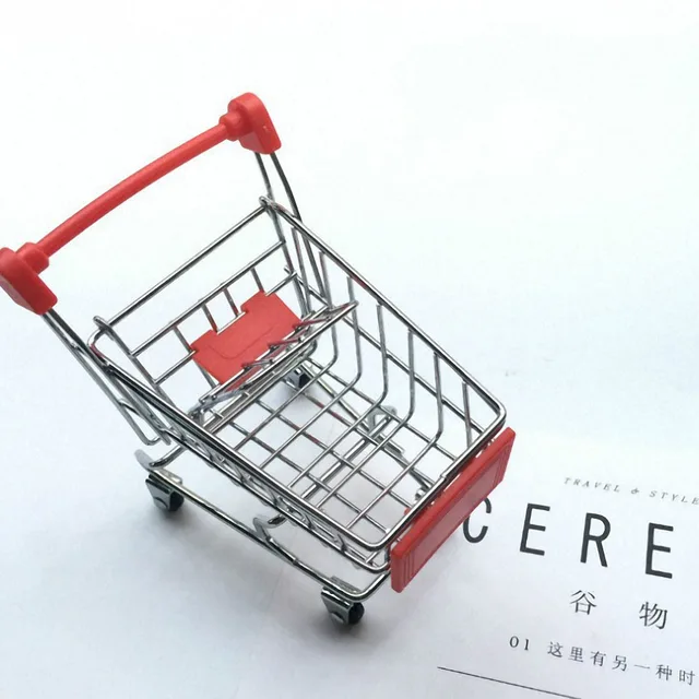 Mini Shopping Cart Kids Toys Simulation Supermarket Hand Trolleys Pretend Play Toy Kids Room Desktop Storage Basket Kids Toy 4