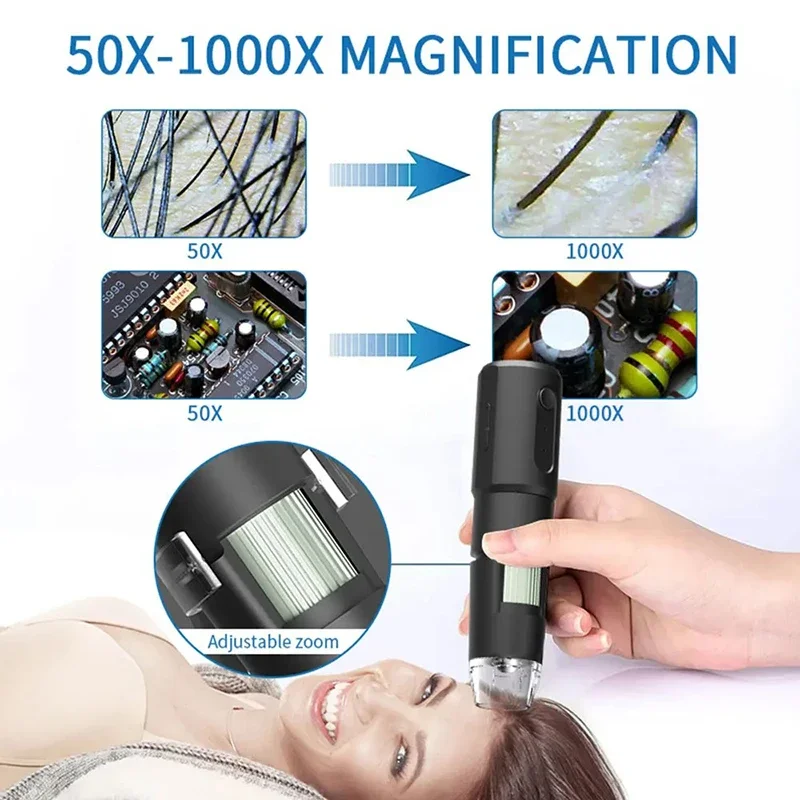 Derdonoscope sans fil pour cuir chevelu, analyseur de peau, visage et corps, microscope électronique, professionnel de beauté et de santé, machine 1000X 2