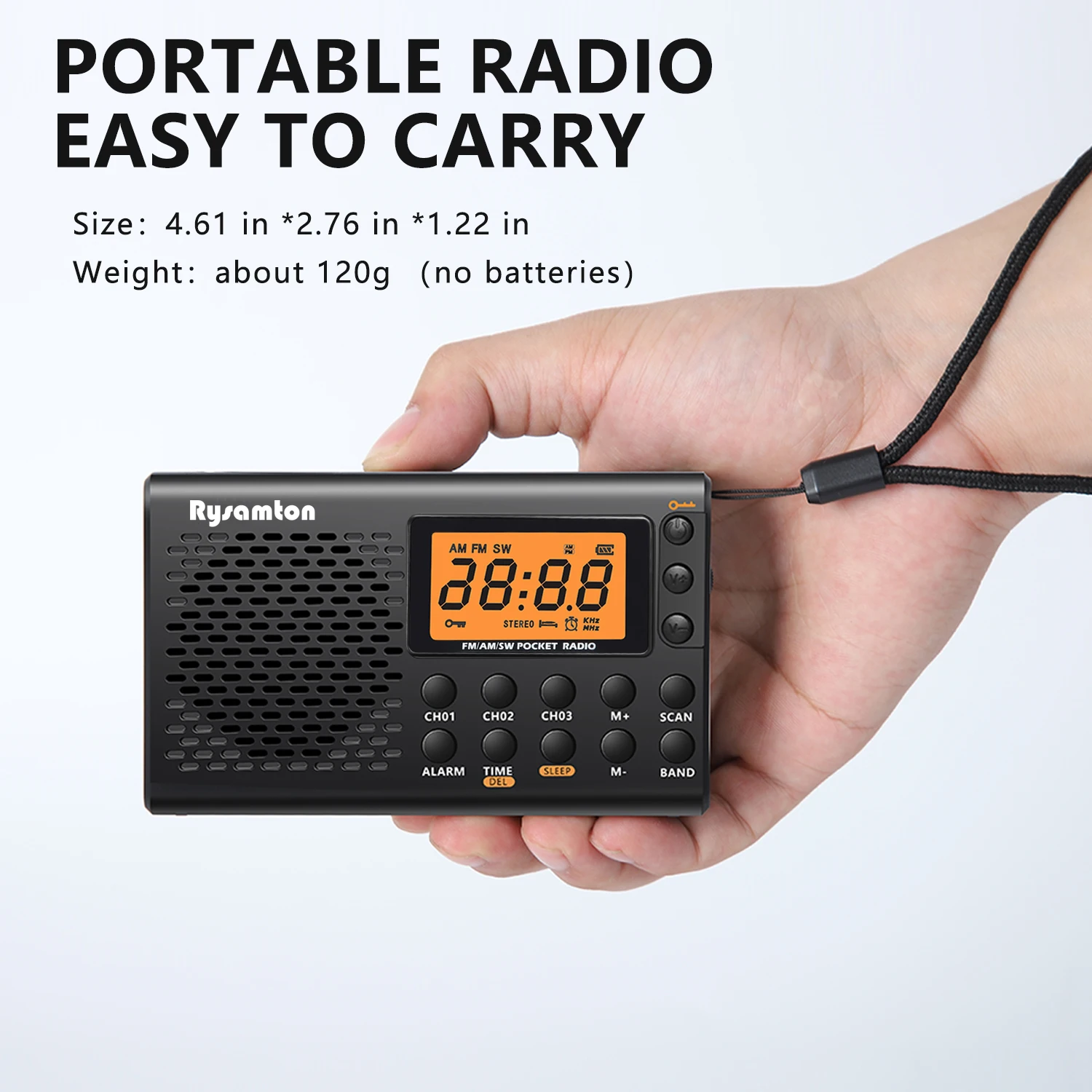 Mini Full Band Radio Portable LCD Display Stereo FM AM SW Radios 9K/10K Receiver with 3.5mm Earphones Alarm Clock Sleep Timer