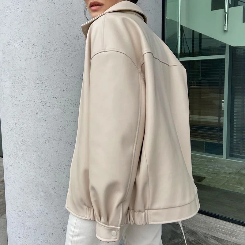 PU Jacket Spring Autumn Women Faux Leather Jacket Ladies Solid with Belt Zipper Biker Coat Female Casual Outwear Winter Coats