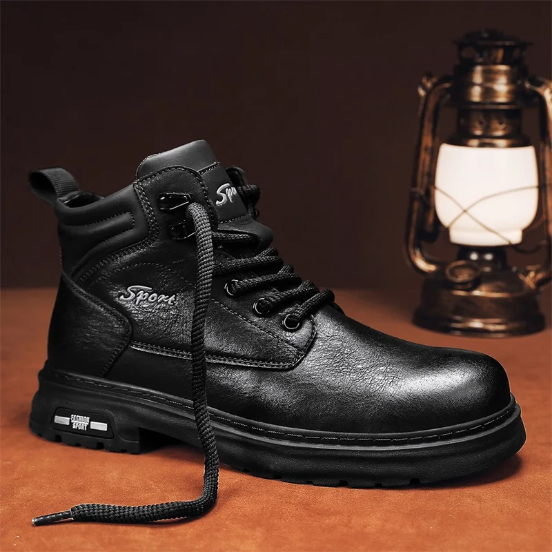 

Высокие мужские ботинки, роскошные кожаные модные мотоциклетные ботильоны для мужчин, зимние ботинки, уличные военные ботинки на шнуровке для мужчин