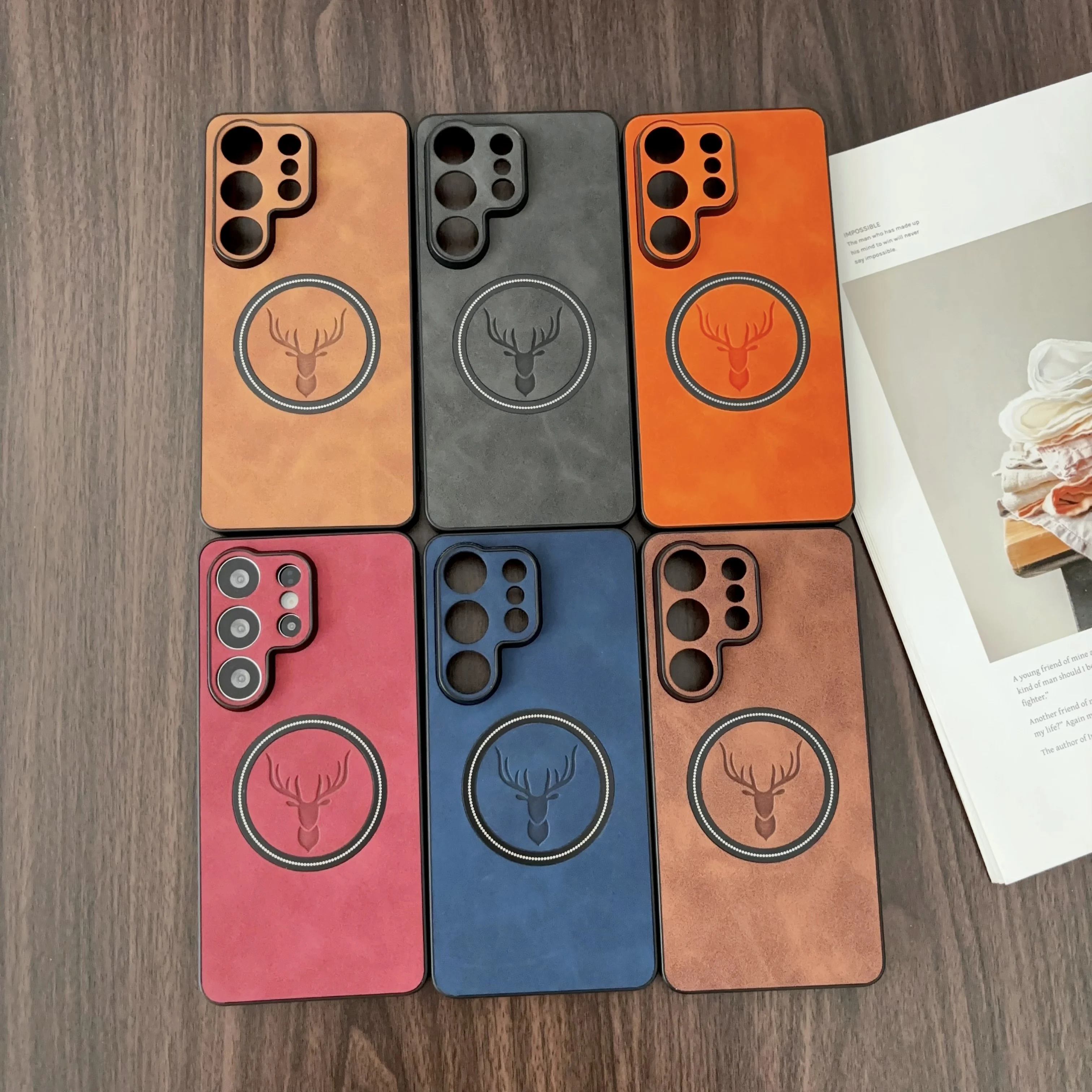 Luxury PU Leather Cartoon Deer Case with MagSafe Wireless Charging Support