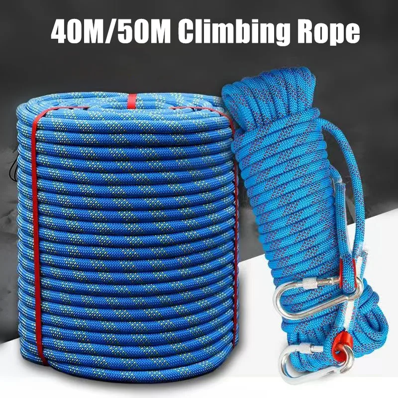 40M/50M Outdoor Rock Climbing Rope 10mm Escape Rope Ice Climbing Tool Fire  Rescue Parachute Rope Home Emergency Equipment