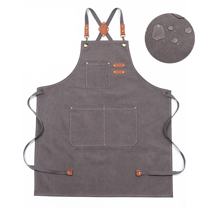 Thickened Cotton Canvas Apron Bib Men's Women's Home Cooking Kitchen Gardening Work Apron Coffee Barber Tea Shop Pocket