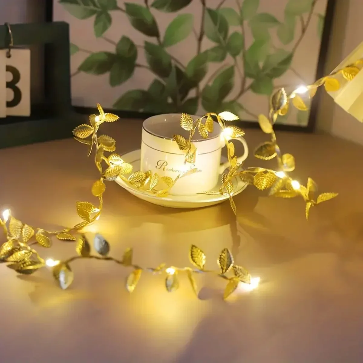 Golden Leaf Fairy String Lights - Battery-Powered Copper Wire Decor for Weddings, Parties, and Holidays
