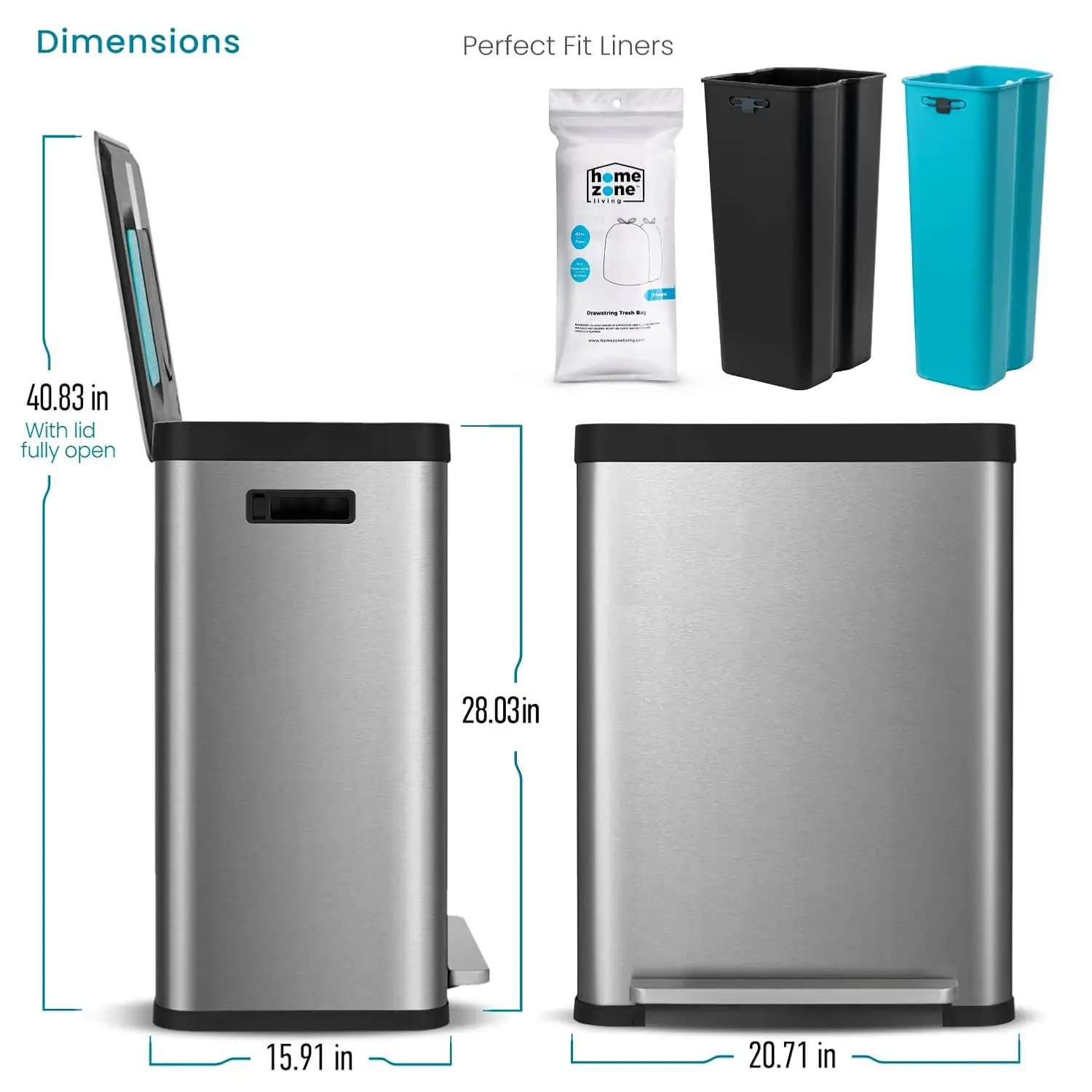 19 Gallon Kitchen Trash Can with Dual Compartments for Recycling, CleanAura Odor Control,Stainless Steel, Silver,70 Liters Total