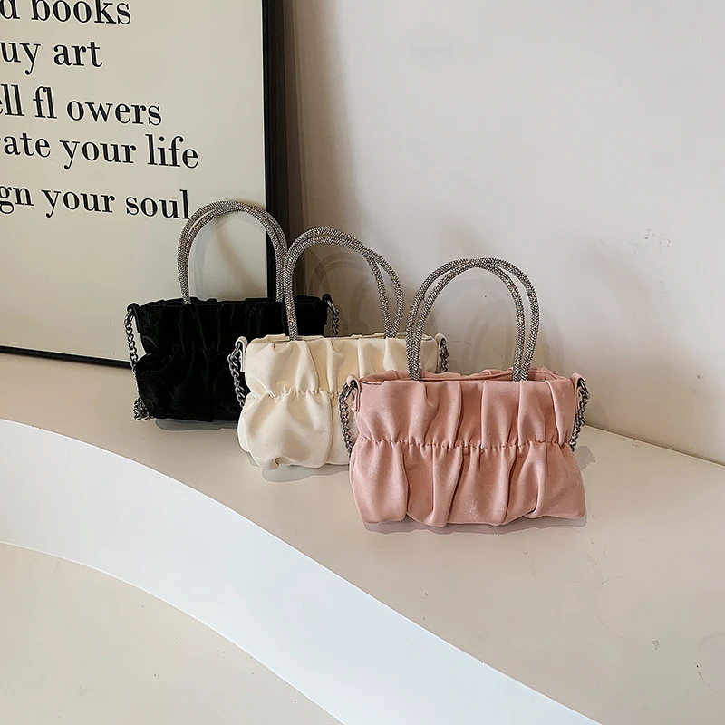 Women's Pleated Leather Chain Shoulder Bag Diamond Handbag Luxury Designer Crossbody Bag Brand Ladies Casual Tote Travel Bag