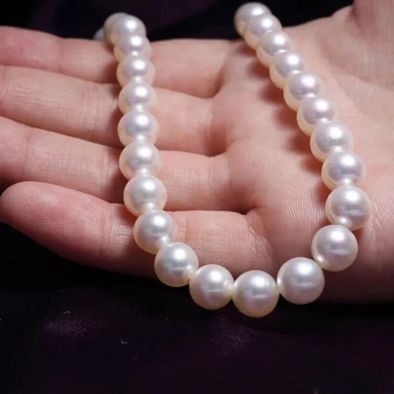 

GENUINE NATURAL AAAAA 9-10MM Australian south sea white pearl necklace 18"