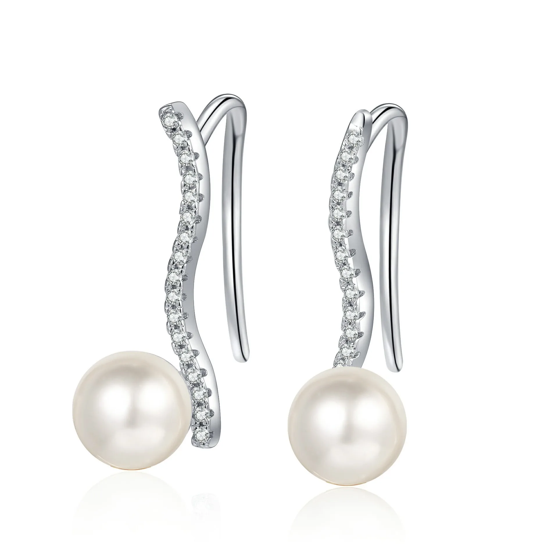 

AZ838-E Lefei Fashion Diamond-set Fine Moissanite Wave Pearl Earring For Charm Women 925 Silver Party Elegant Party Jewelry Gift