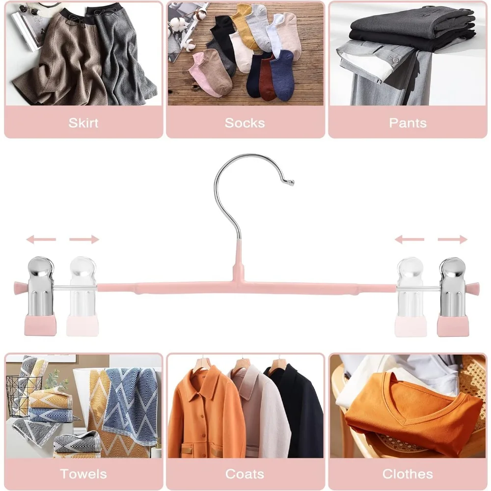 10pcs Thin Trouser Hangers, Non-Slip Pant Hangers with Adjustable Clips, Space Saving Hangers for Clothes, Skirt 2