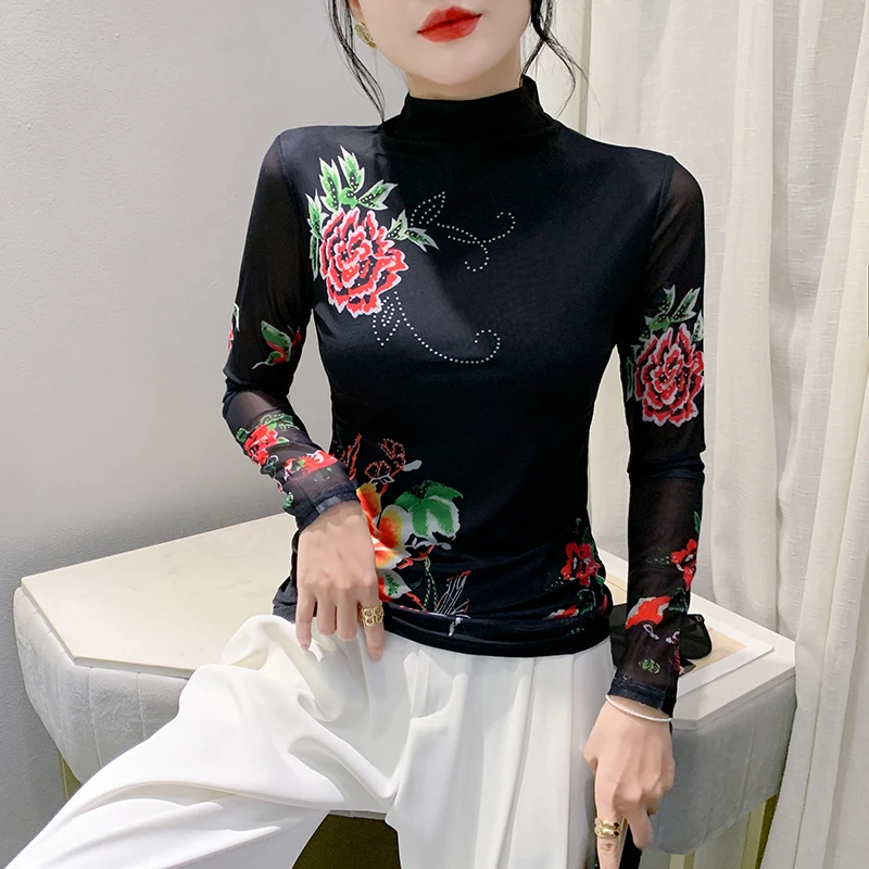 Autumn Spring Women's Long Sleeve Turtleneck High Stretch